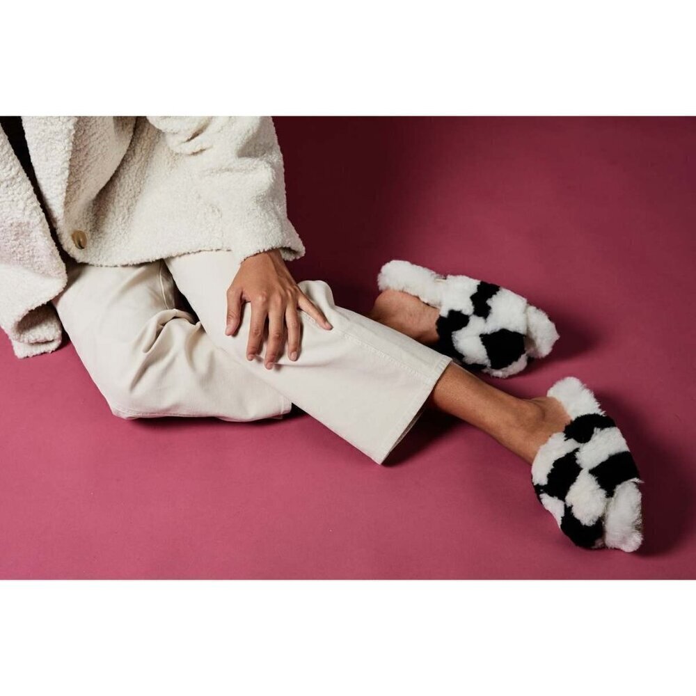 Ariana Bohling Chess Alpaca Slippers Black and White Size M Womens 7 8 NEW